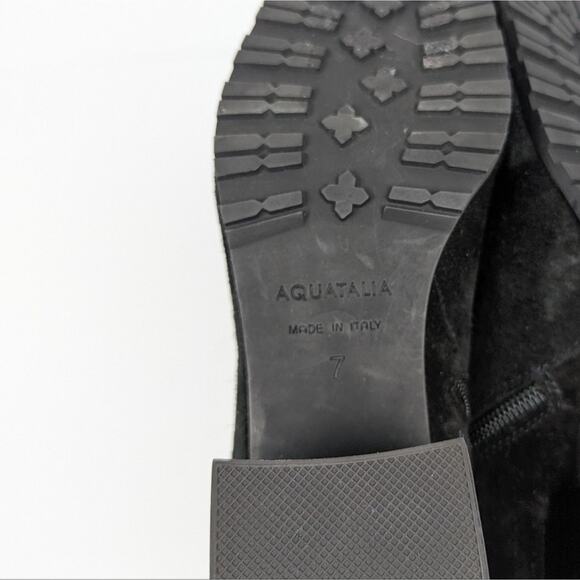 Aquatalia Charlotte Black Suede Block Heel Ankle Boots Size 7 - Picture 7 of 9